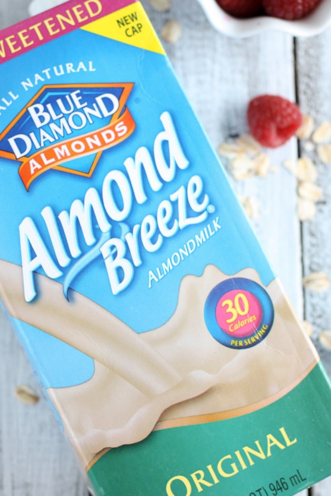 Overhead view of a carton of Almond Breeze Almondmilk on its side. 