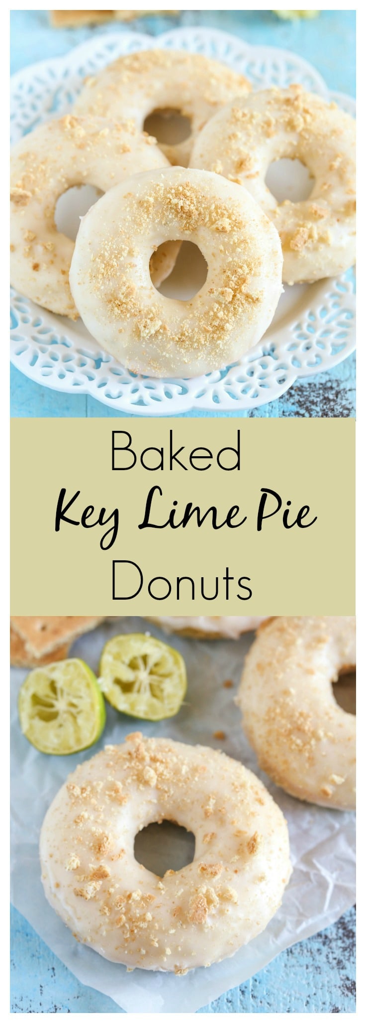 Easy Baked Key Lime Pie Donuts topped with a key lime glaze and crushed graham crackers!