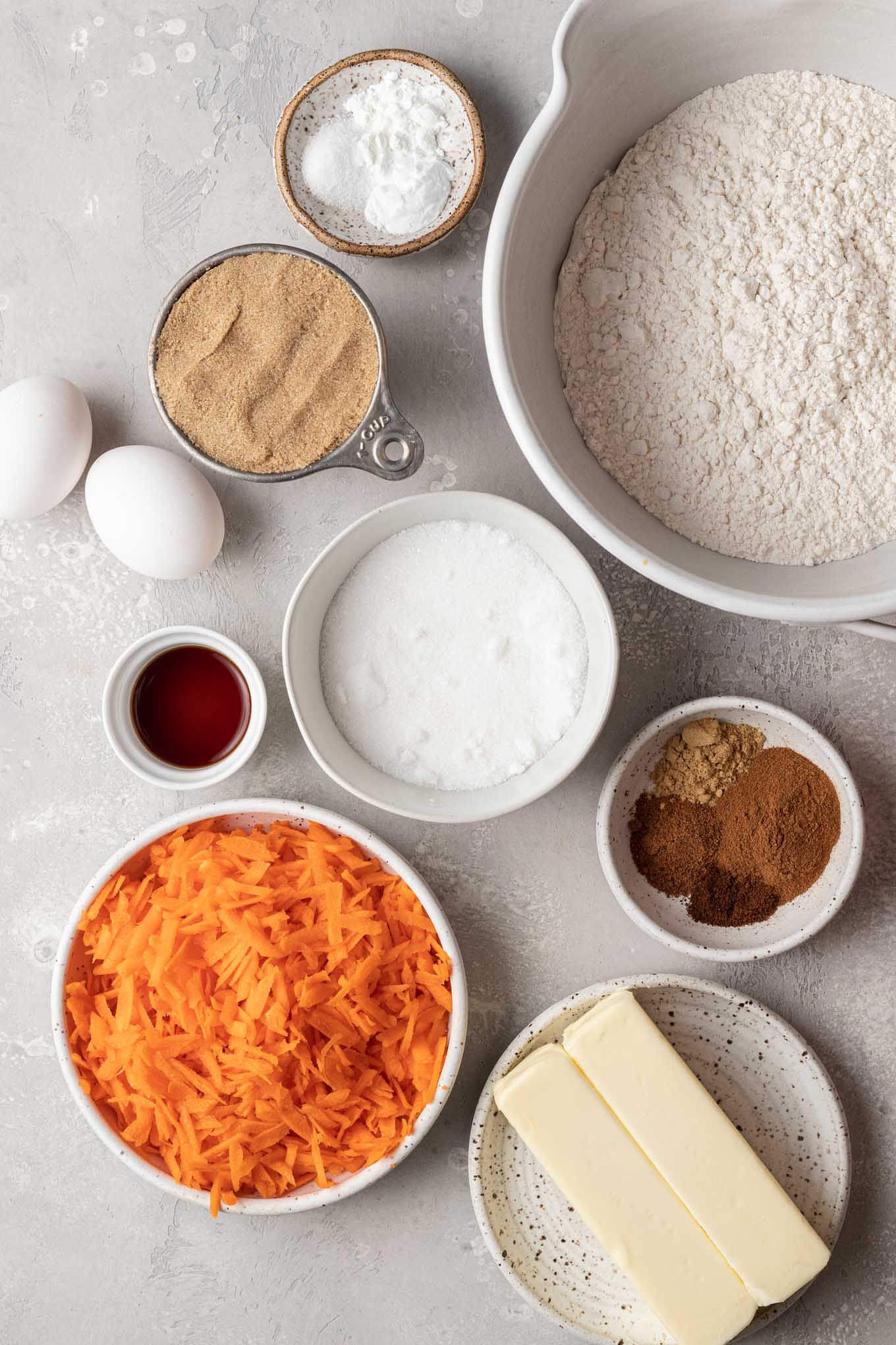 An overhead view of the ingredients needed for carrot cookies. 