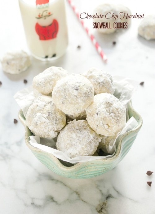 Chocolate Chip Hazelnut Snowball Cookies