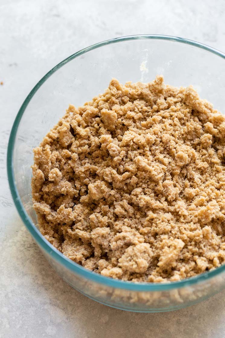 A bowl filled with streusel topping.