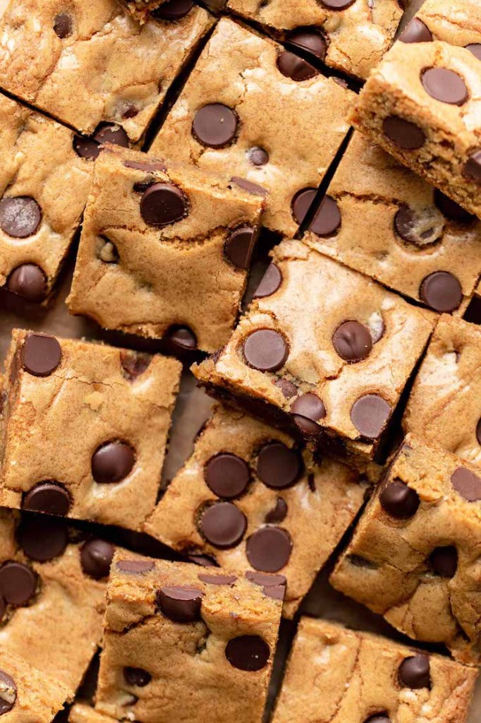 Overhead view of cookie bar slices. 