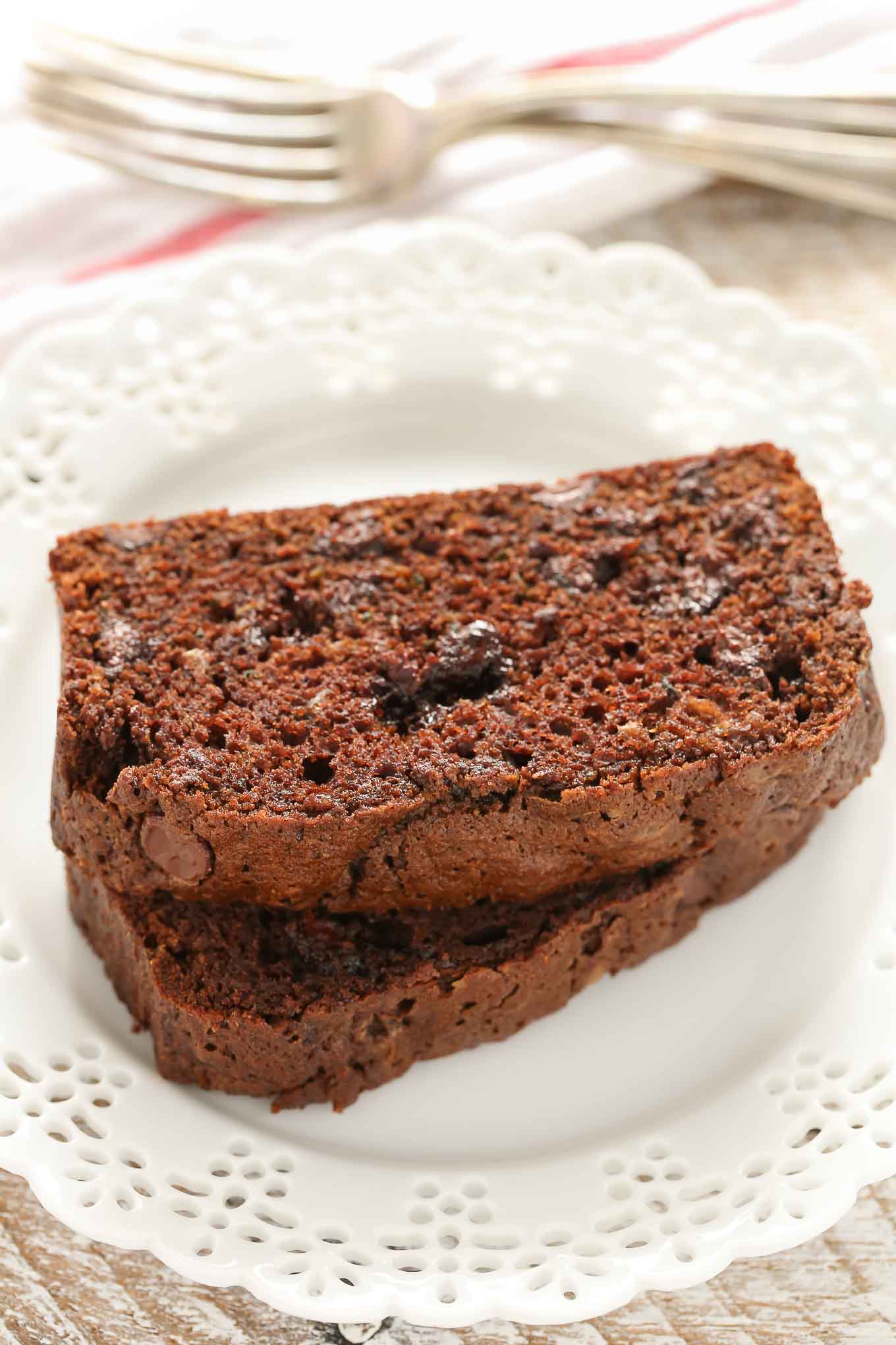 This Double Chocolate Zucchini Bread is incredibly rich, moist, fudgy, and loaded with chocolate chips!