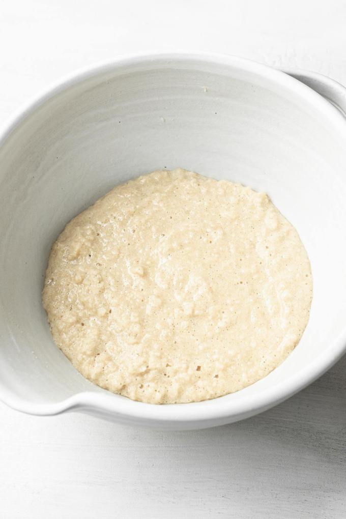 Wet ingredients in a large mixing bowl.