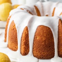 A lemon pound cake topped with lemon icing.