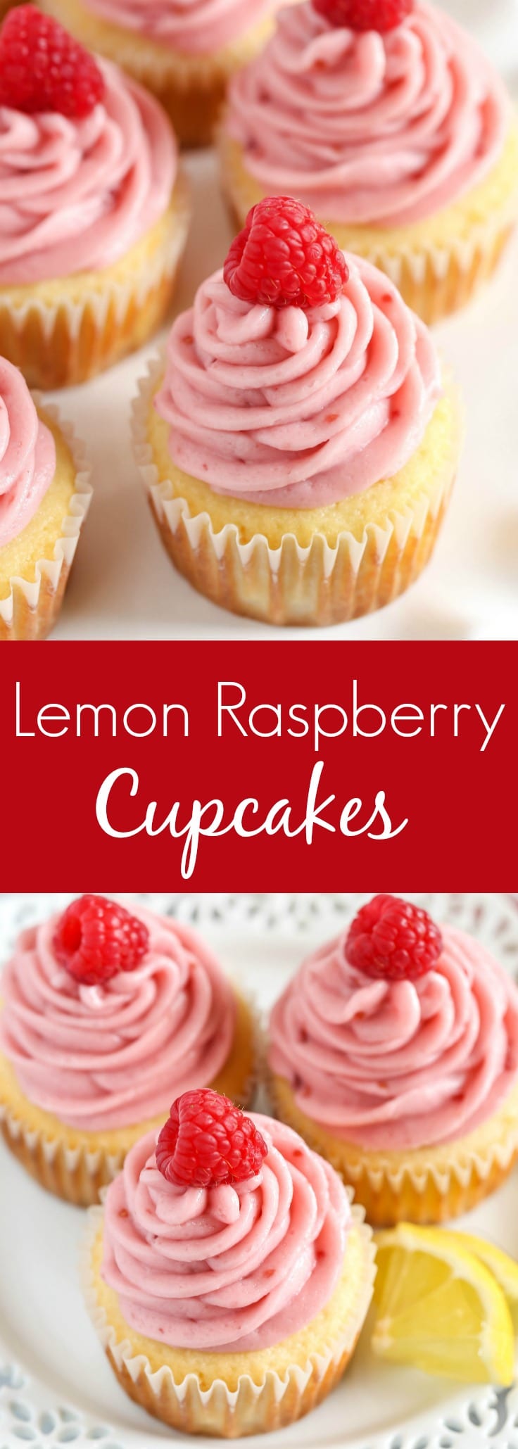 Light and moist lemon cupcakes topped with an easy raspberry buttercream frosting. These Lemon Cupcakes with Raspberry Buttercream Frosting are absolutely delicious!