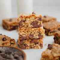 A stack of three oatmeal cookie bars.