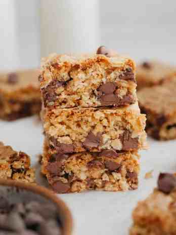 A stack of three oatmeal cookie bars.