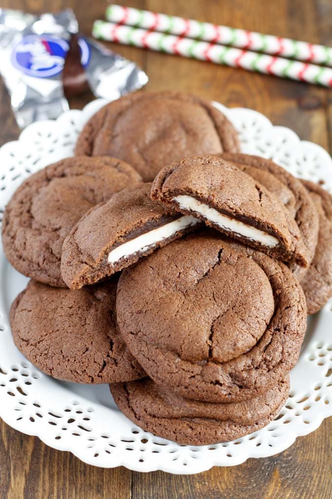 Peppermint Patty Stuffed Chocolate Cookies