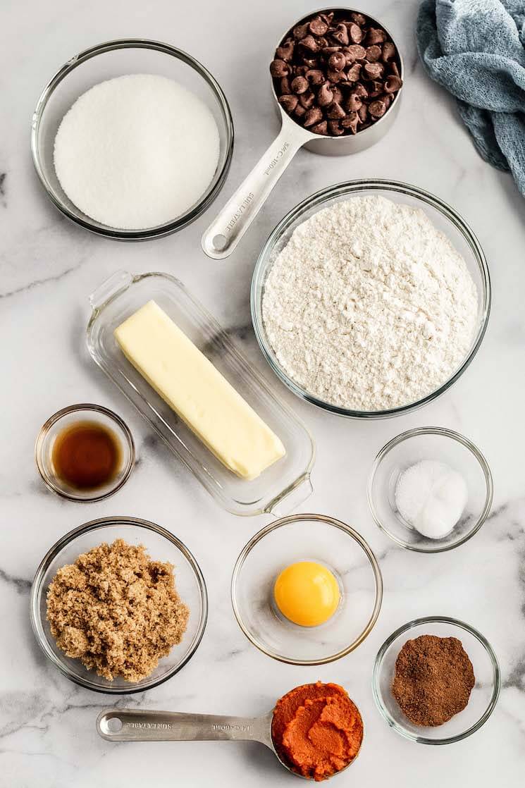 The ingredients for these cookies on a marble surface.