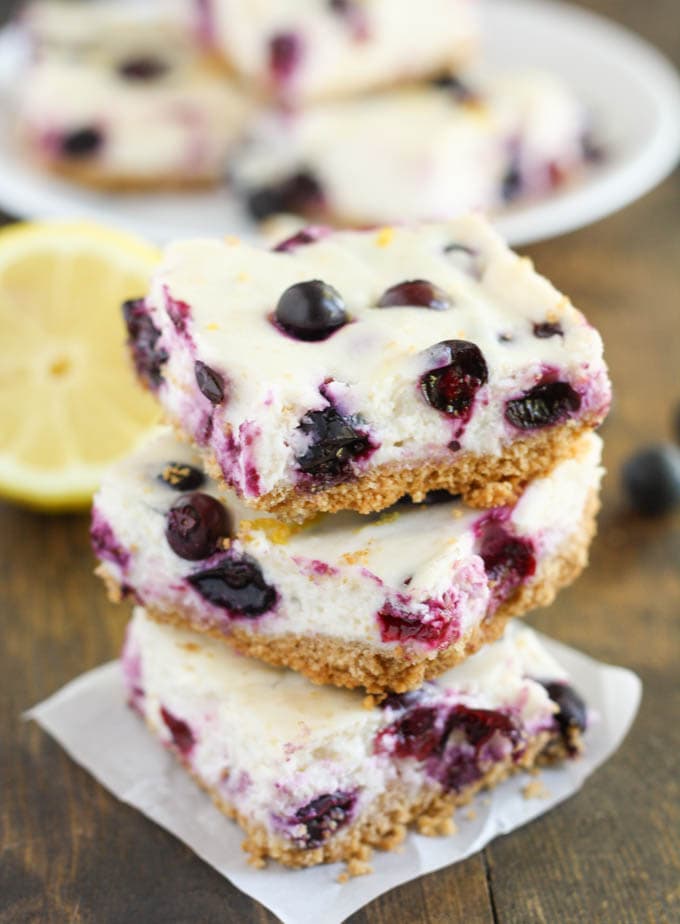 Skinny Lemon Blueberry Cheesecake Bars