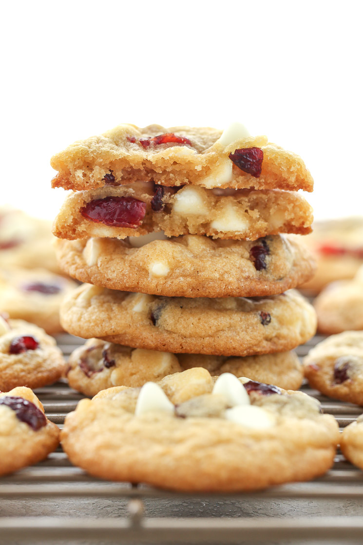 These White Chocolate Cranberry Cookies are incredibly thick, soft, chewy, and full of white chocolate chips and dried cranberries. Perfect for your holiday cookie tray!