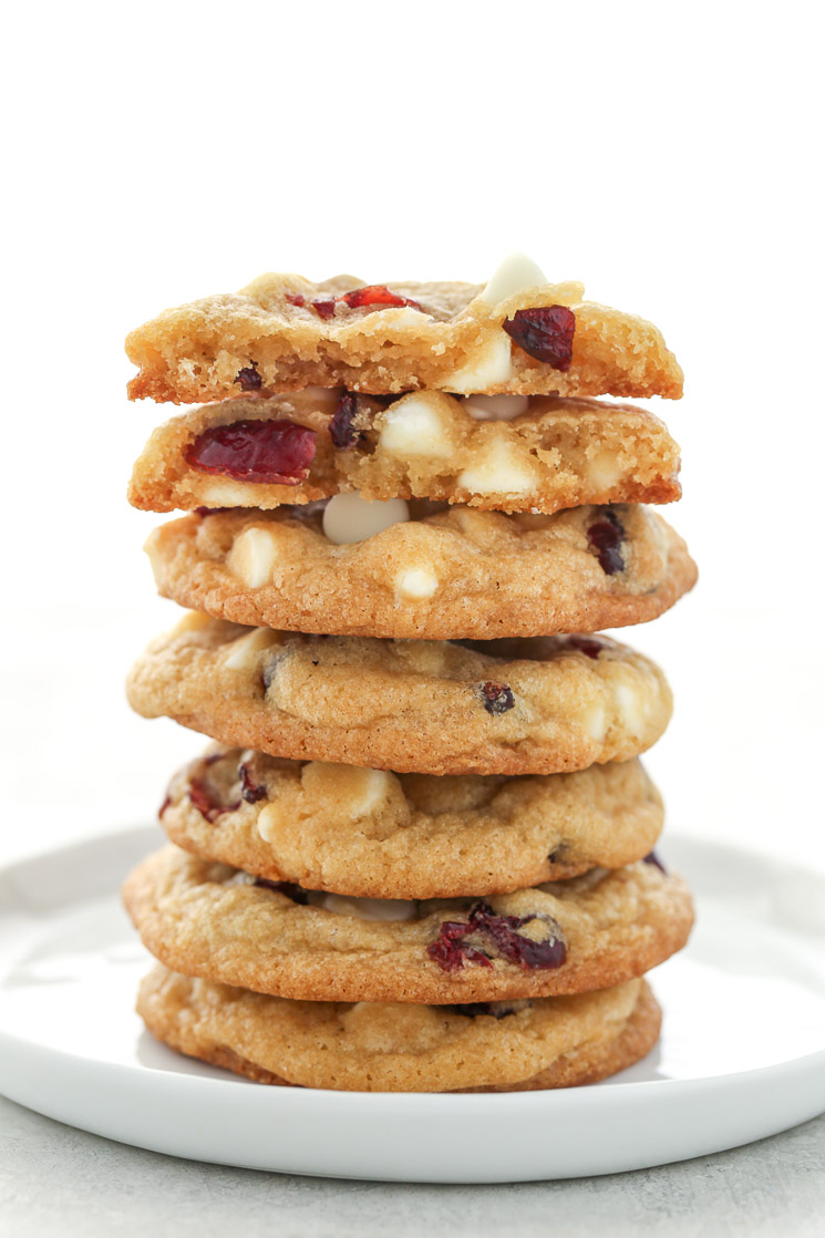 These White Chocolate Cranberry Cookies are incredibly thick, soft, chewy, and full of white chocolate chips and dried cranberries. Perfect for your holiday cookie tray!