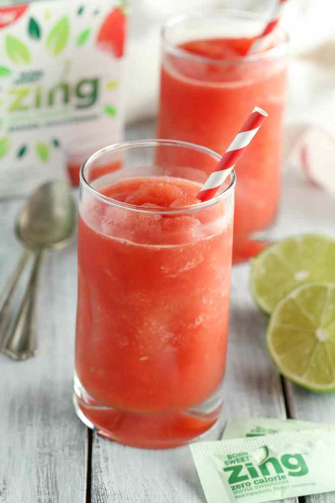 These Watermelon Lime Slushies are the perfect combination of sweet and tart. With just four ingredients, these slushies are perfect for an easy summer drink!